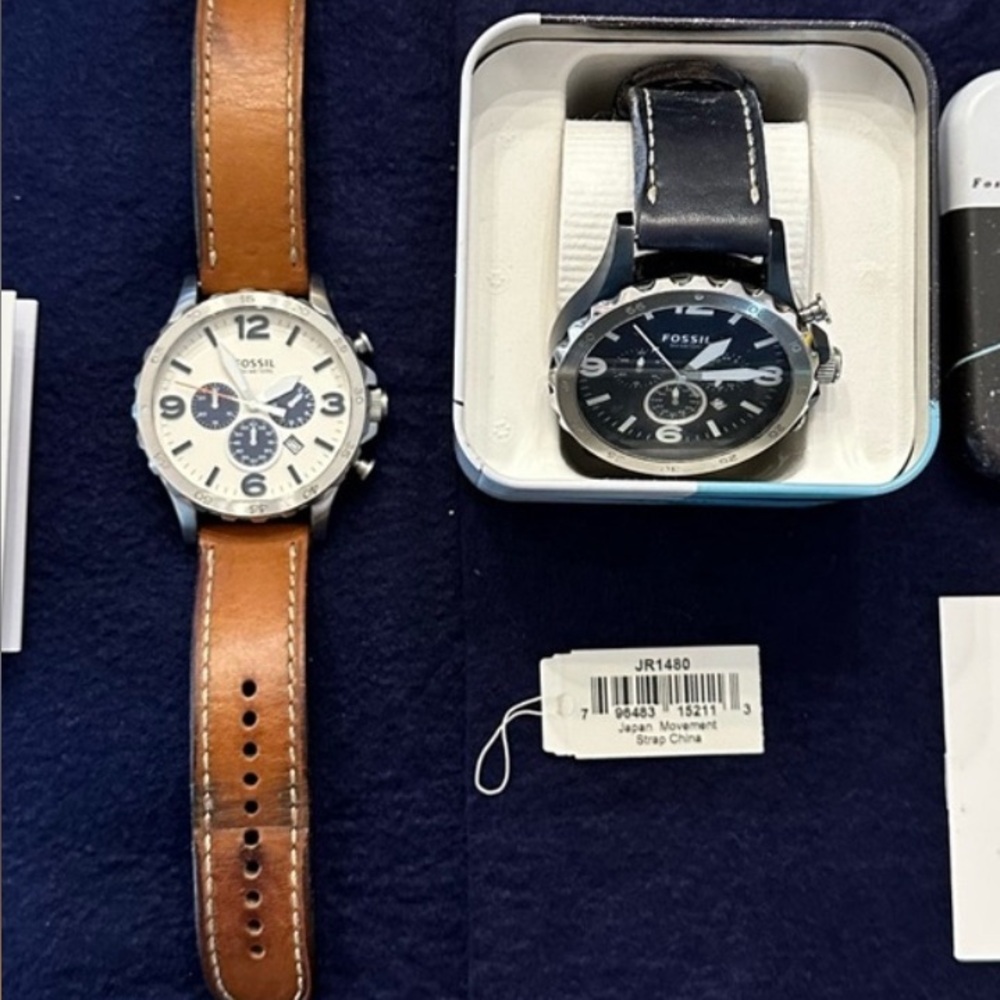 Fossil (2) “Nate”  Navy (and) Cream Chronograph Watche(s)